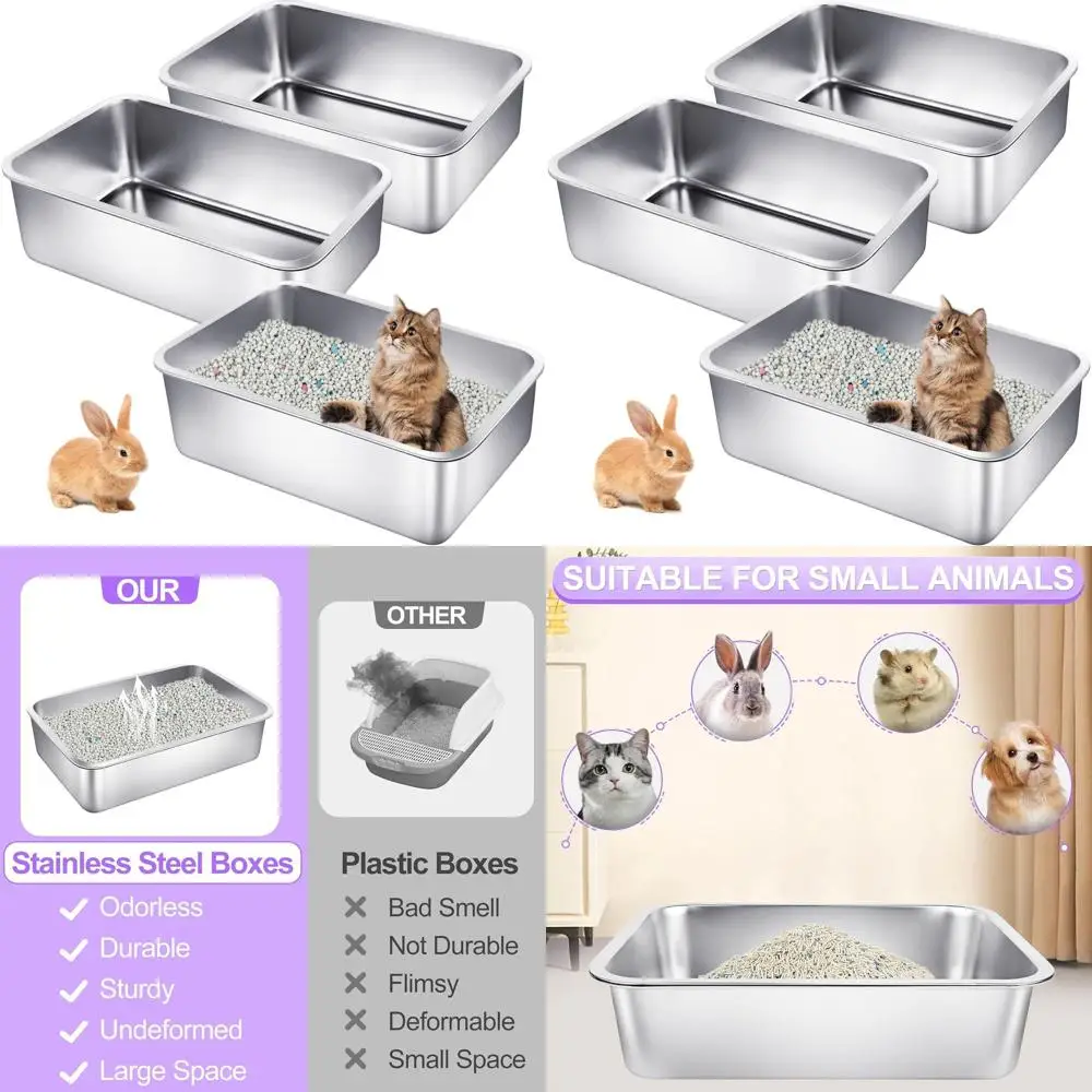 

Большие лотки для кошачьего туалета из нержавеющей стали (3 шт.) с высокими бортиками для легкой уборки и контроля запаха