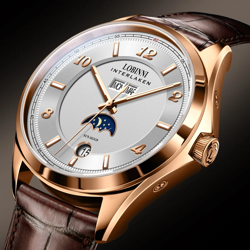 

LOBINNI 40mm Men's Watches Mechanical Top Brand Calendar Date Luxury Sapphire Crystal Glass Automatic Watch For Men