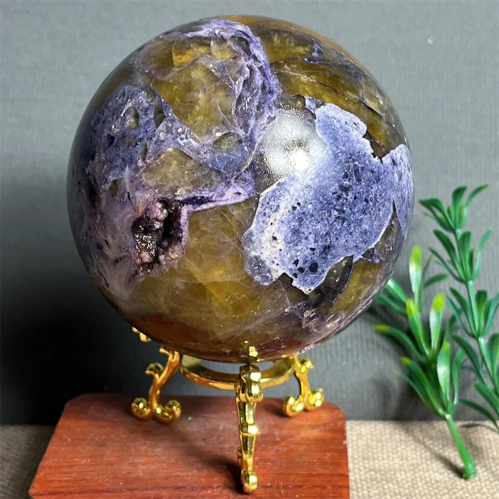 Crystal Natural Fluorite Miica Sphere Ball Gem Minerals Energy Healing Feng Shui Reiki Spiritual Home Decoration+Stand