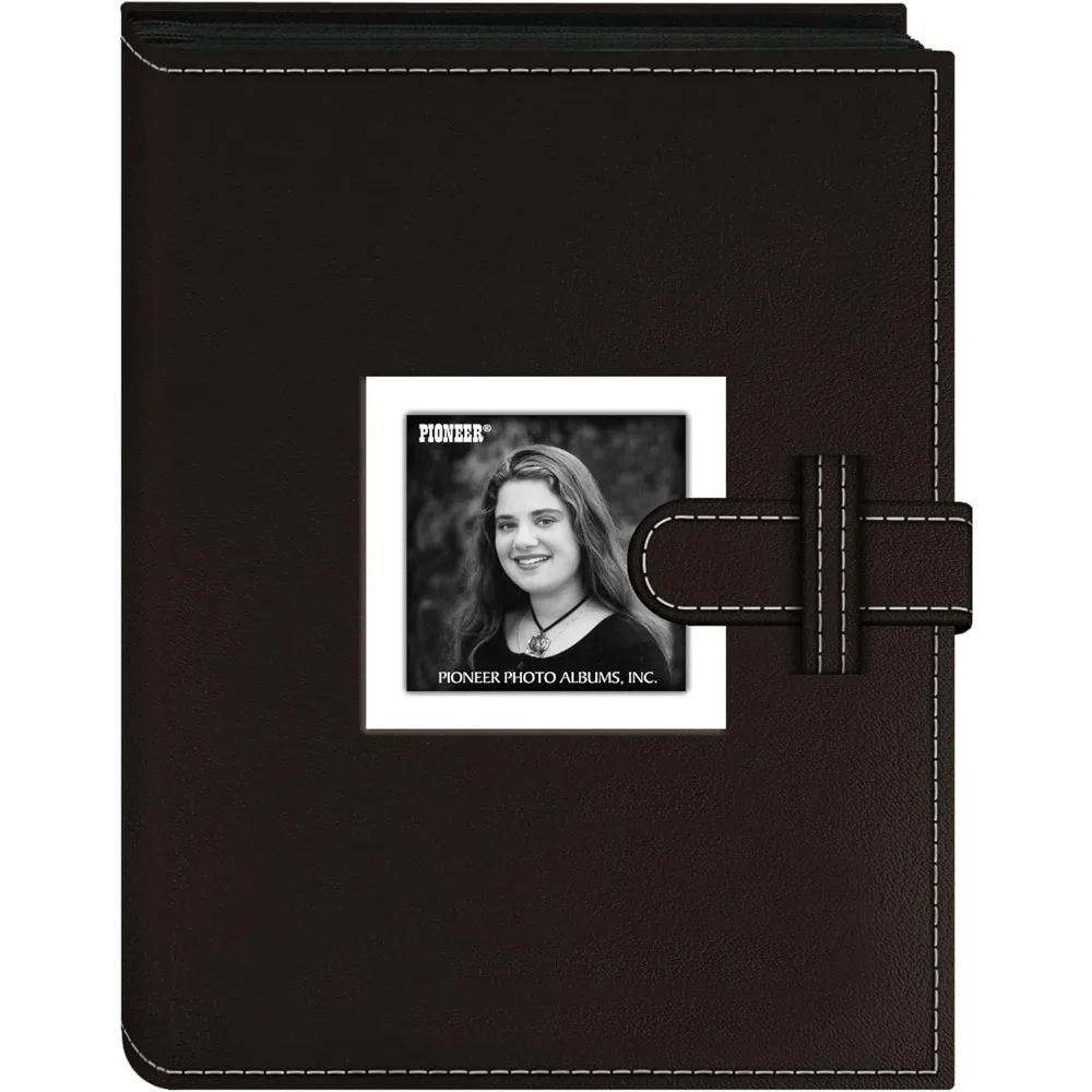 

Photo Albums 24 Pocket Sewn Leatherette Frame Cover Album with Strap Closure for 4 by 6-Inch Prints, Dark Brown