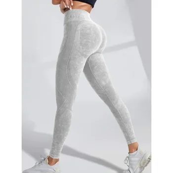 Seamless High Waist Yoga Pants 5 Women Seamless Gym High Waist Yoga Pants Hip Lifting Outdoor Sports Tight Waist Letter Sand Washed Pants Exercise Yoga Leggings 5