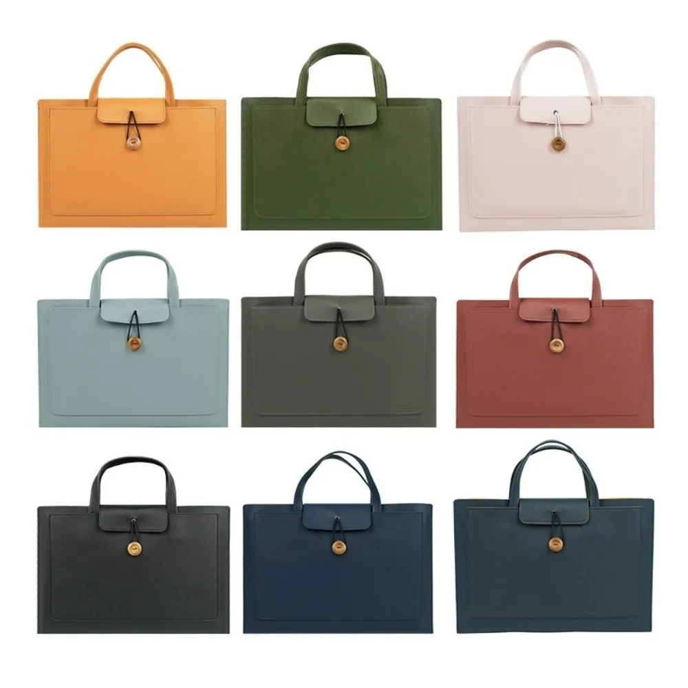 Messenger Large Capacity Laptop Bag Solid Color PU Protective Bag With Storage Pocket Rectangle Handheld Bag Men's Bag