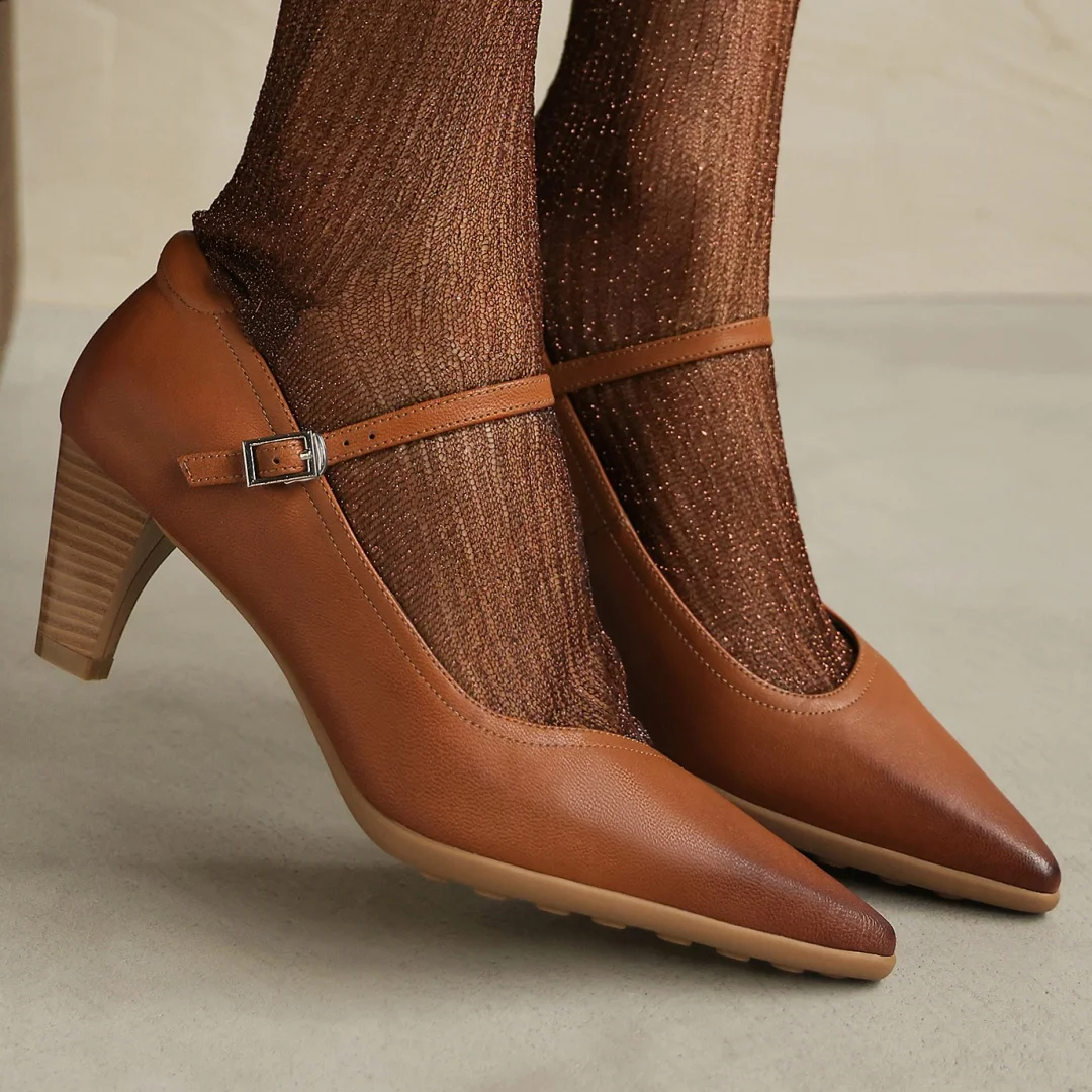 

Женские туфли Мэри Джейн из овчины с острым носком, металлической пряжкой, без застежки, элегантные, на тонком высоком каблуке 6 см, для торжественных случаев, хит продаж