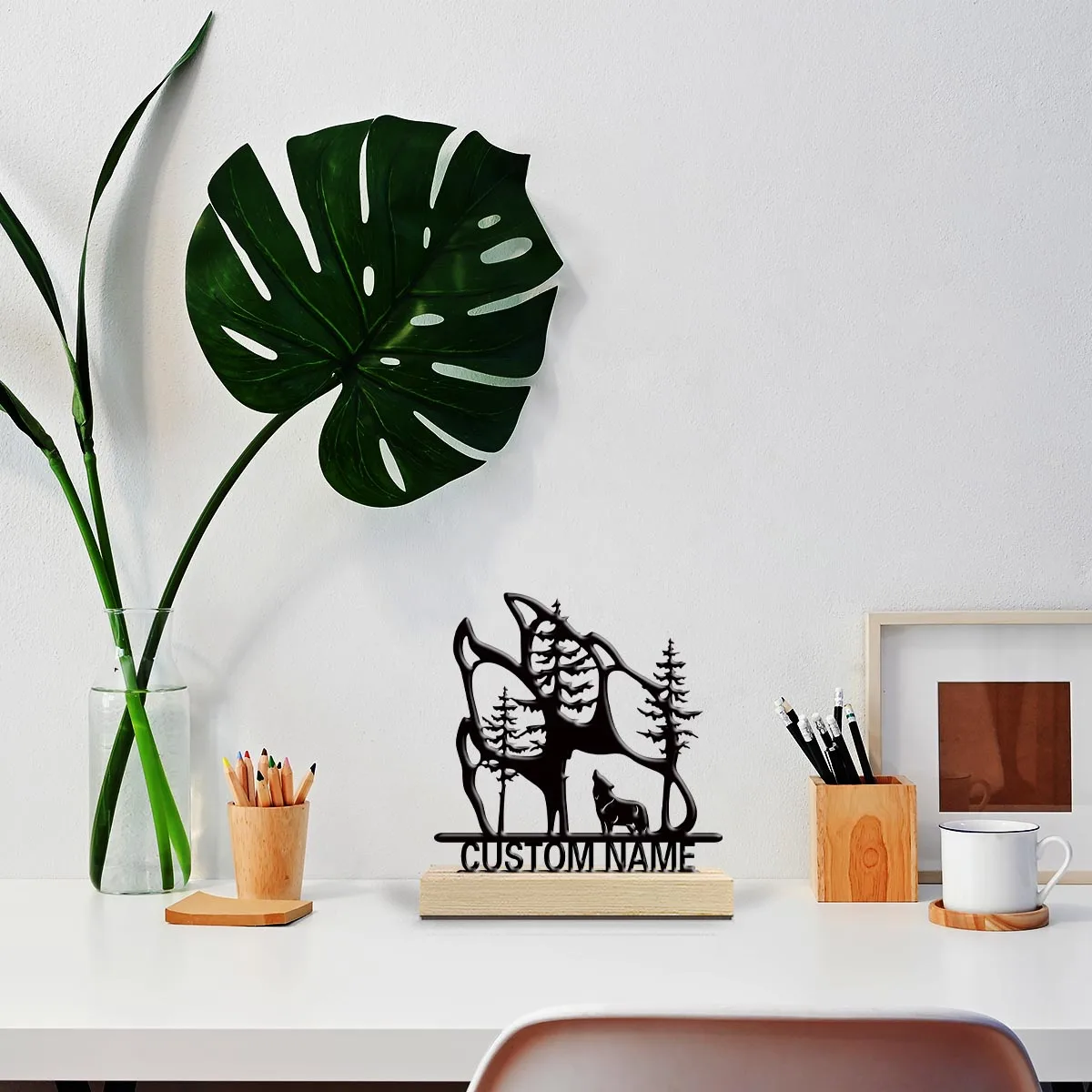 1pc Desktop Metal Ornaments Custom Content Equipped with A Wooden Base Festival Ornaments and Decorations