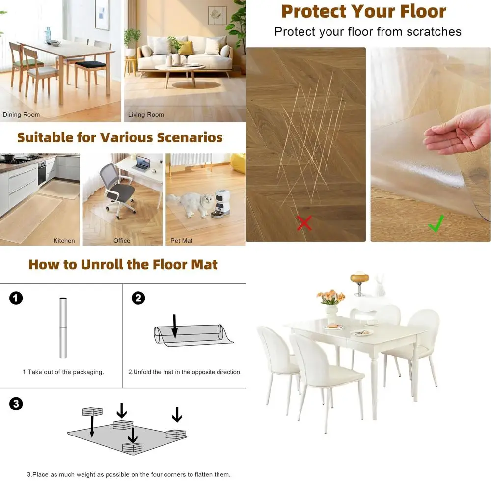

58x96 Inch Clear Hardwood Floor Chair Mat, Rolling Desk Chair Protector, Waterproof Rectangle Pad