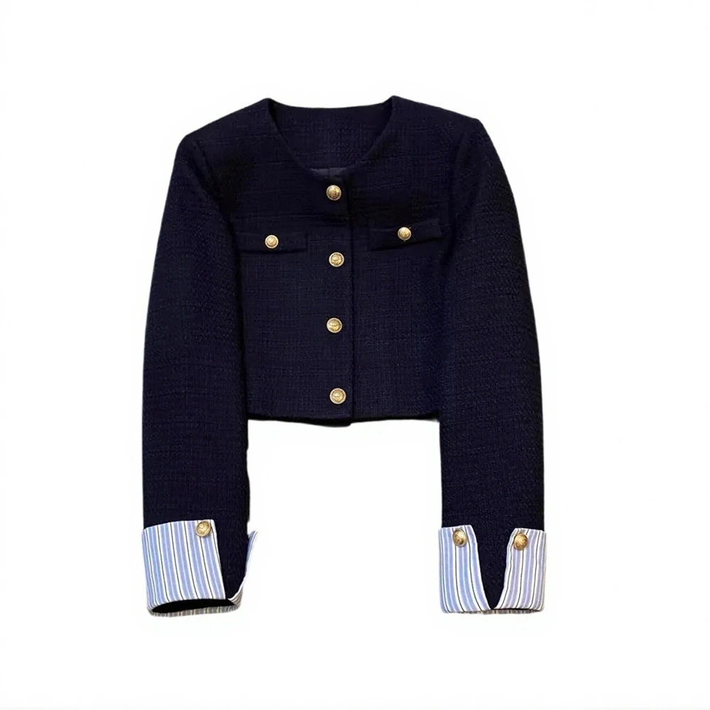 

Повседневная куртка с круглым вырезом без украшения, женский стиль высшего класса, быстрая мода, красочный дизайн на весну и осень