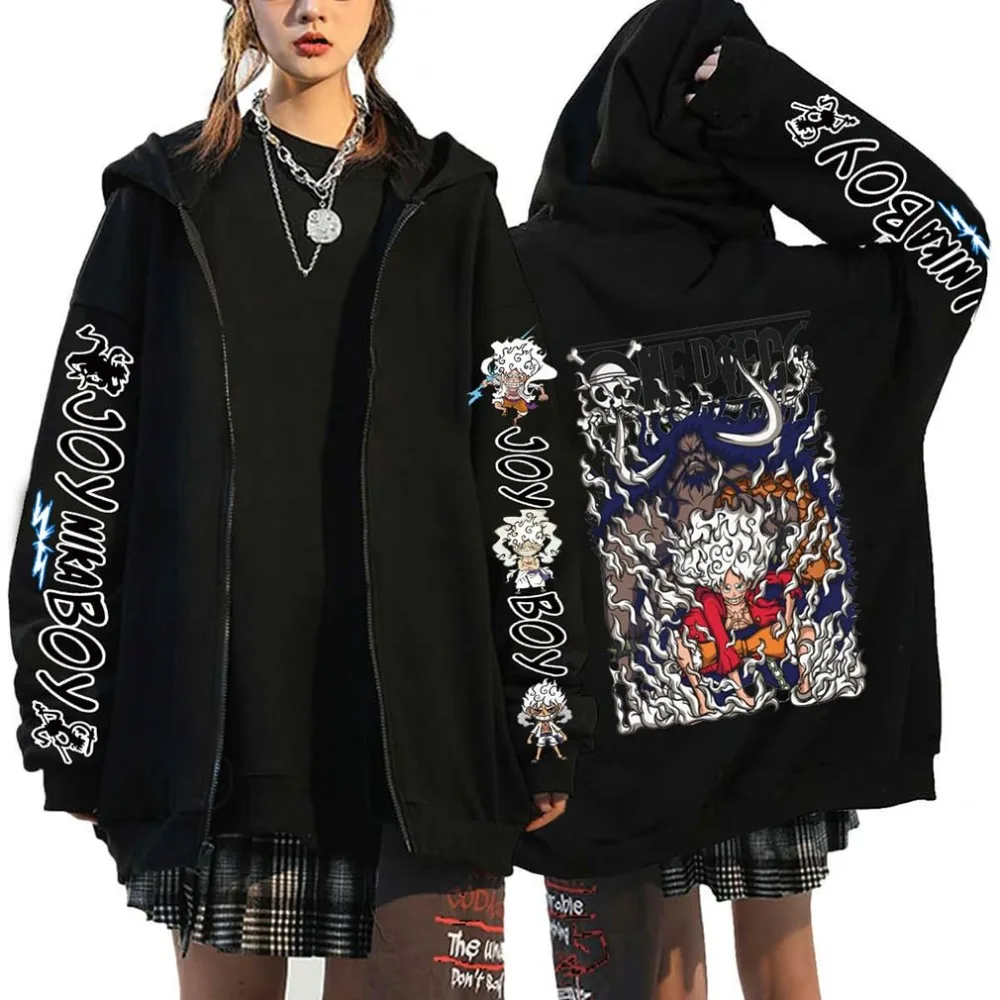 الرجال Harajuku أنيمي قطعة واحدة هوديي سستة 2025 الخريف الشتاء الشارع Vintage سترة المتضخم المرأة طويلة الأكمام للجنسين