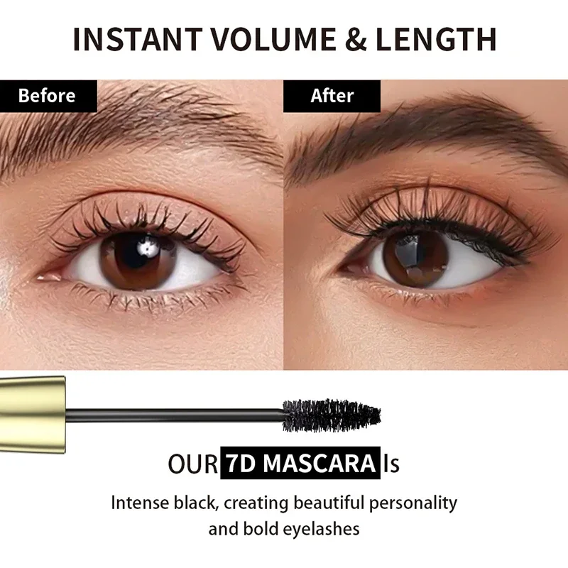 Mascara 7D résistant à l'eau, volume supplémentaire, anti-transpiration, tridimensionnel, naturellement bouclé et mince