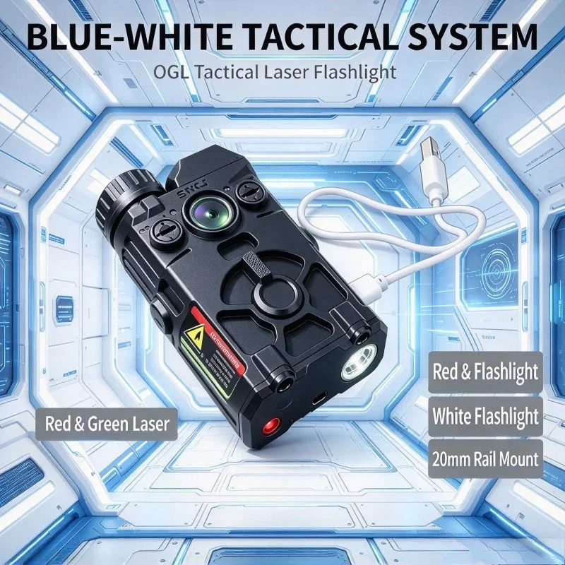 Backyard Simulation Game Accessory OGL Flashlight Red Green Light Indicator USB Rechargeable 20mm Rail Hobby Model Decor