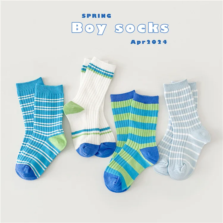 

2024 Socks Children Spring Newest Cotton Socks Boys Girls Striped Polka Dots Pattern Baby Socks 4 Pairs