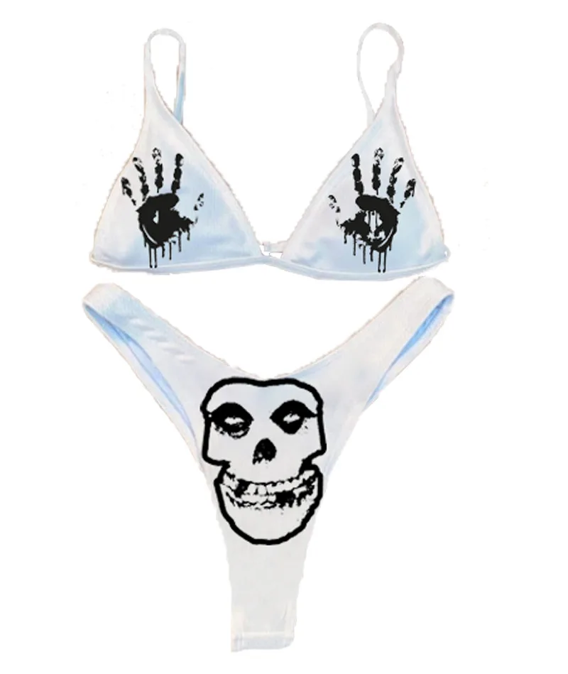 Gothic Skull Hand Print Bikini Set Women Dark Punk 2 Piece Swimsuit Sexy Low Waist Bathing Suit Summer Beach Swimwear