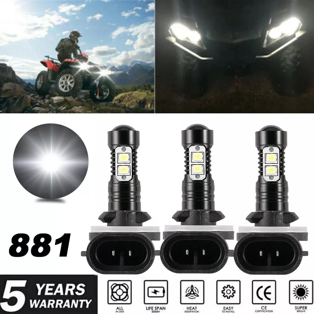 3x 881 LED Headlight Bulbs Kit 6000K 20000LM Super Bright White Head Light For Polaris Sportsman 500 550 570 600 700 800 850