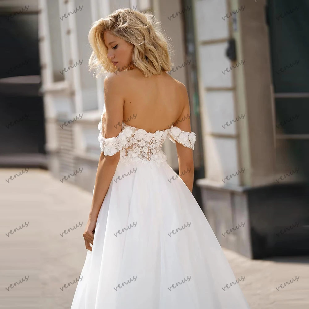 فساتين زفاف أنيقة على شكل حرف A فساتين زفاف من التل المتدرج قبالة الكتف بدون ظهر ساحرة فيستدوس دي نوفيا مخصصة