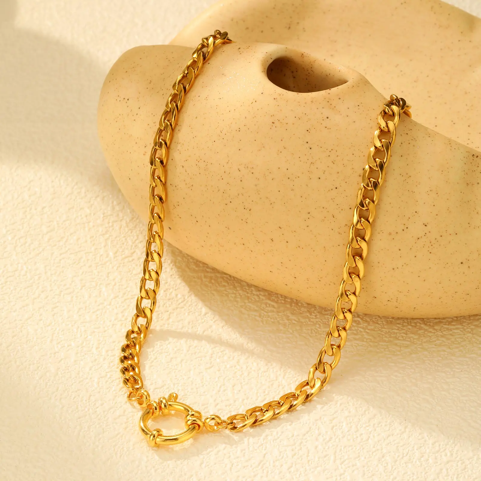 Chunky Bubble Buckle Necklace for Women,Stainless Steel Bead/Grinding/NK Chain Necklaces,18K Gold Plated Punk Jewelry Gifts - Image 5