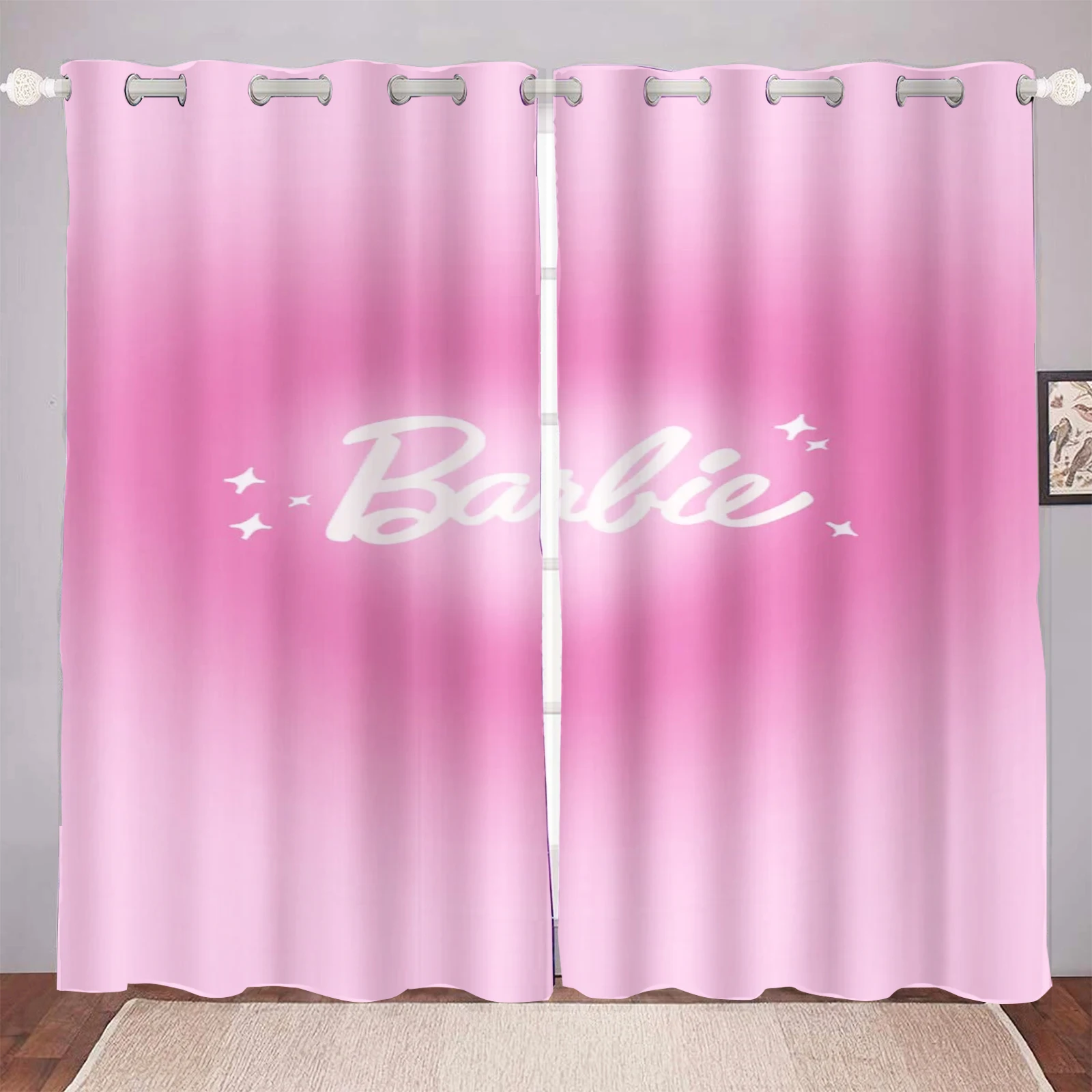 

MINISO Pink Girl Barbie Animated Living Room Blackout Cartoon Curtains, Animated Curtains, Customisable Home Nursery, Window Tre