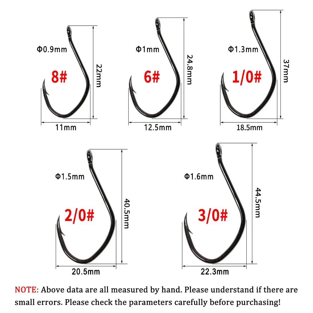 Elllv 100pcs Freshwater Saltwater Fishing High Carbon Steel Barbed Catfish Hook Big Baithook 8 6 1/0 2/0 3/0 4/0 6/0 8/0