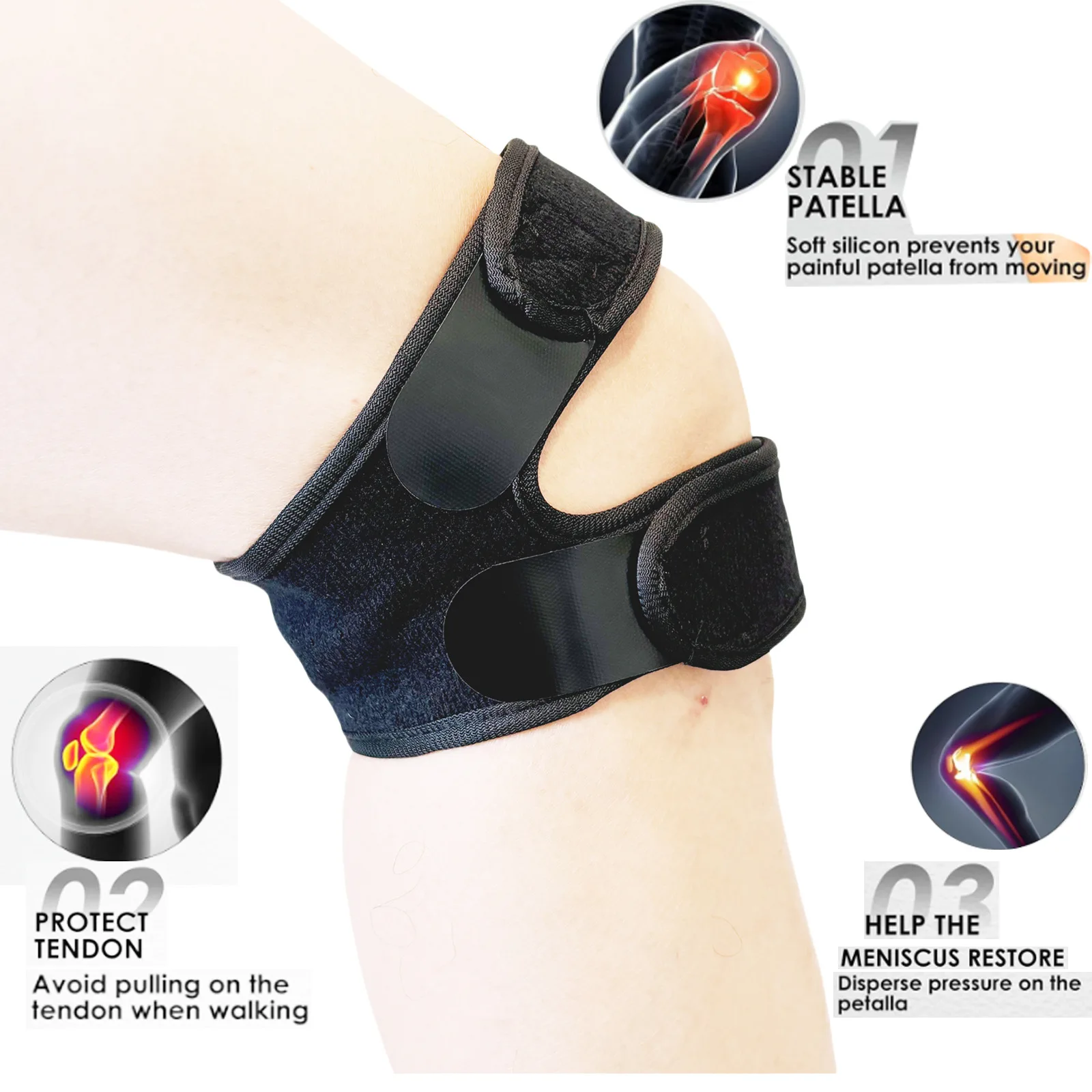 1PC Pressurized Knee Wrap Sleeve Support Bandage Pad Elastic Braces Knee Hole Kneepad Safety Basketball Tennis Cycling