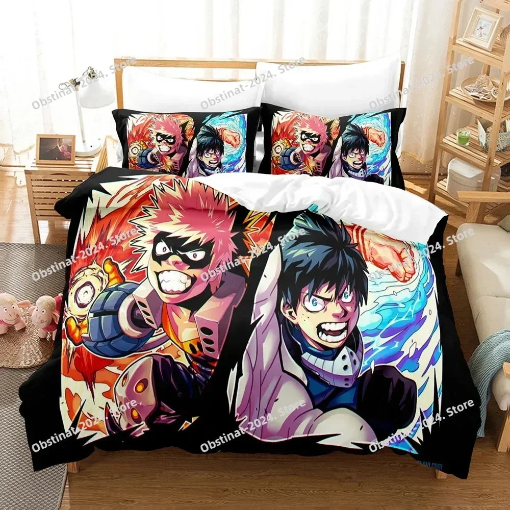 طقم سرير My Hero Academia طقم سرير مطبوع عليه الرسوم المتحركة اليابانية مع غطاء وسادة غطاء لحاف ناعم فردي مزدوج الملكة سوبر كينج مقاس