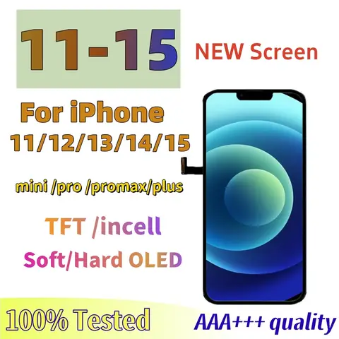 New TFT OLED Display For iPhone 11 12 13 14 pro Max LCD 12 13 Mini 14 15 Plus Incell 3D Touch Screen Support Touch True Replace