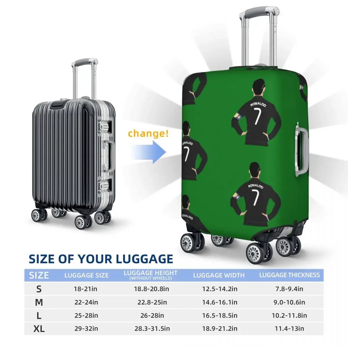 CR C-Cristianos Funny Suitcase Cover Football R-Ronaldos Travel Vacation Practical Luggage Accesories Protector Christmas Gift