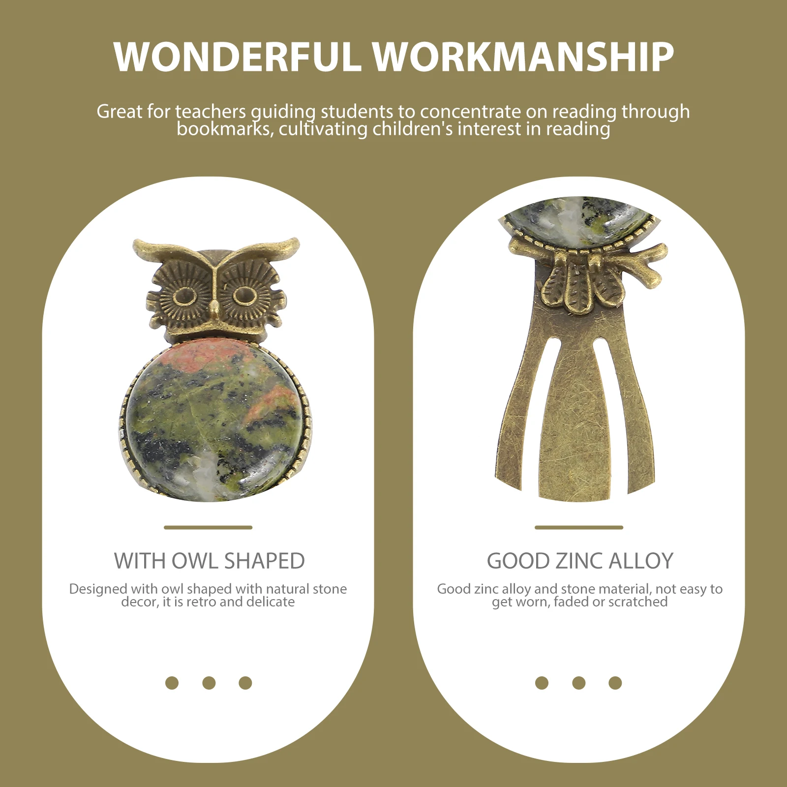 

Owl Bookmark Zinc Alloy Stone Page Marker Metal Bookmarks Retro Office Decor Student Supply White Color Reading Tool Exam Aid