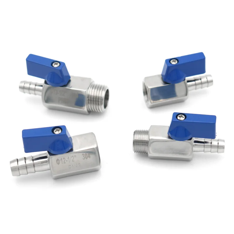 

BSP Blue Mini Ball Valve Stainless Steel 1/8" 1/4" 3/8" 1/2" to 8/10/12mm Pagoda Adapter Female Male SS304 2 Way Solid