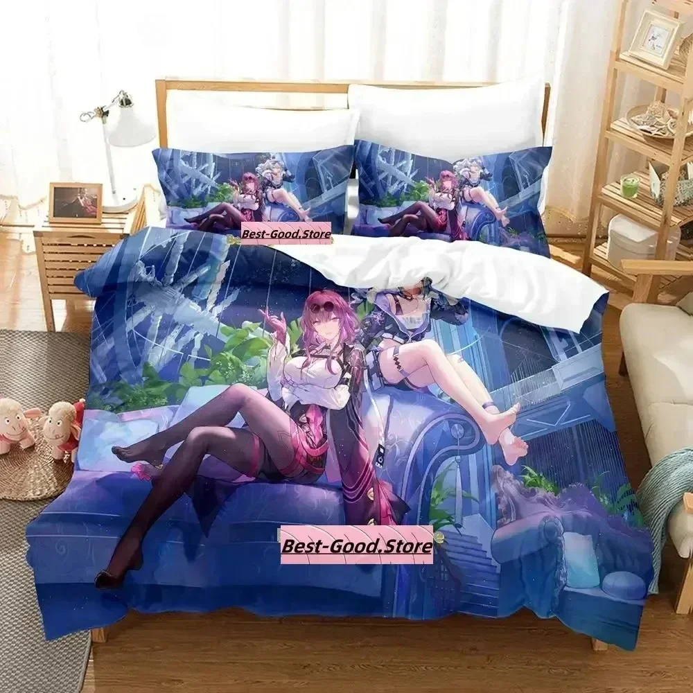 Kawaii Honkai Star Rail Bedding Set Printed Bed Set With Pillowcase Duvet Cover Single Double Queen King Size Adult Kid Bedroom