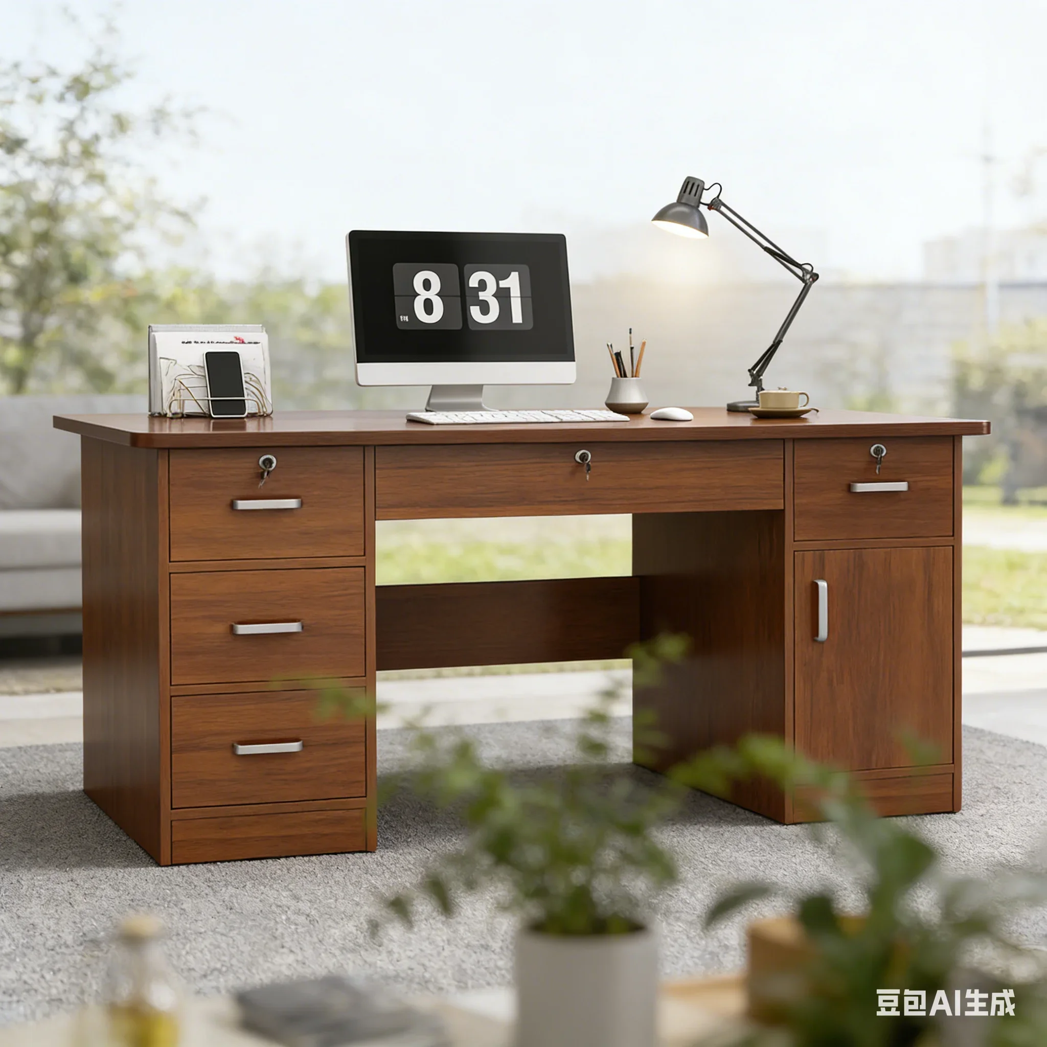 

AOLIVIYA Modern Office Desk With Lock Home Computer Simple Desktop Work Multiple Drawers For Staff Living Room Light B596248