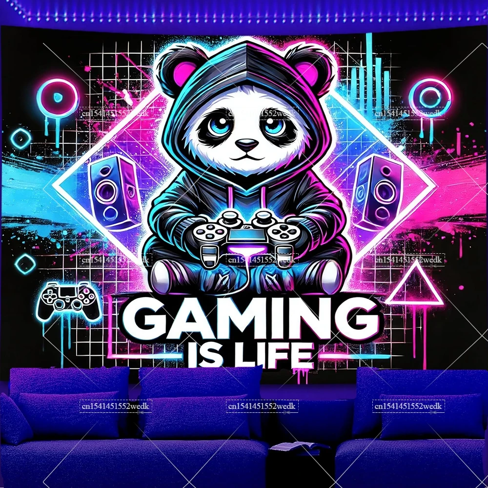 Gaming-Wandteppich mit Schwarzlicht-Motiv, UV-reaktiv, Wandteppich mit Spielthema, leuchtet im Dunkeln, Neon-Wandteppiche für Raumdekoration, ästhetische Poster