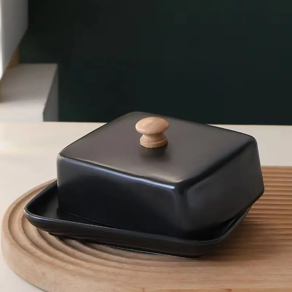 

Rectangular Ceramic Butter Dish with Lid Keep Fresh Nordic Butter Plates Multi-functional Top Handle Sealed Butter Container