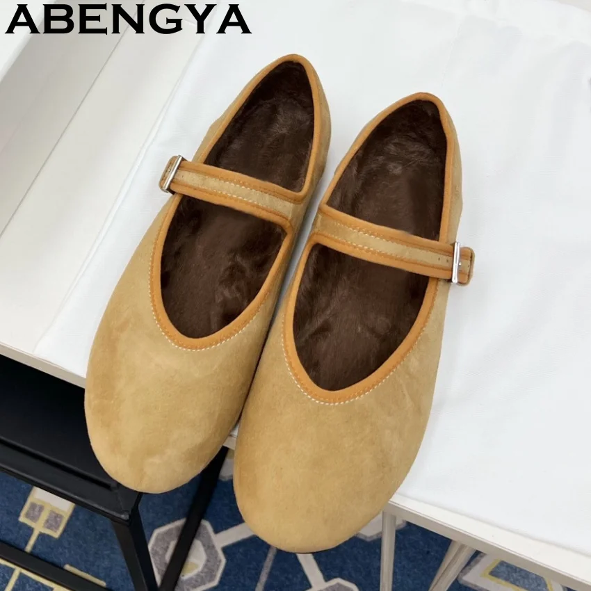 

Suede Leather Round Toe Loafers Flat Shoes for Women's Shallow Mouth Low Heels Simple Shoes Summer Grandma's Walking Shoes Woman