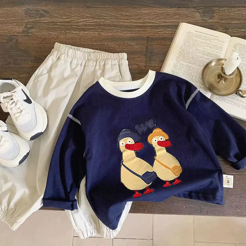 Bellbell Autumn Kids Boys T-shirts Pure Cotton Duck Printed Children Boys Long Sleeve Pullovers 1-10Yrs Baby Boys Undershirts
