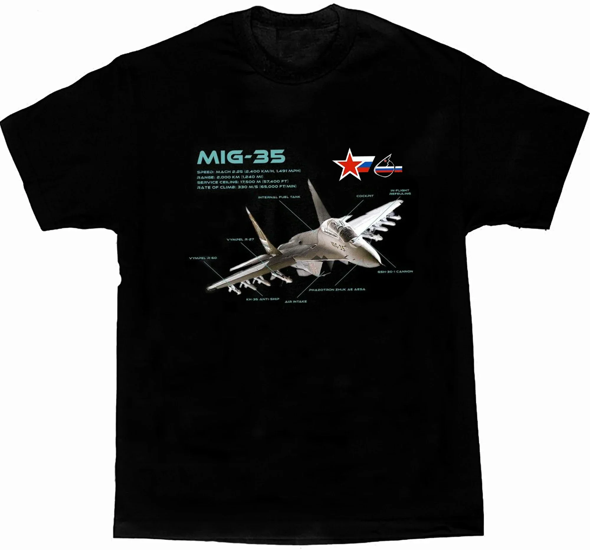 Russian Air Force Aerospace Force MIG-35 Fighter Aircraft T-Shirt 100% Cotton O-Neck Summer Short Sleeve Casual Mens T-shirt