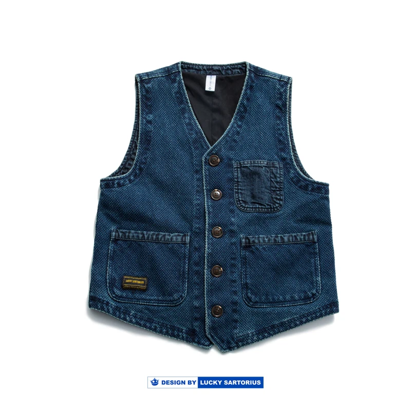 

Luy Sartorius Japanese Sle Indigo Dyed Multi-ket Workwear Sle Vest Men's Faionable Youth Trend Autumn Cotton Bal