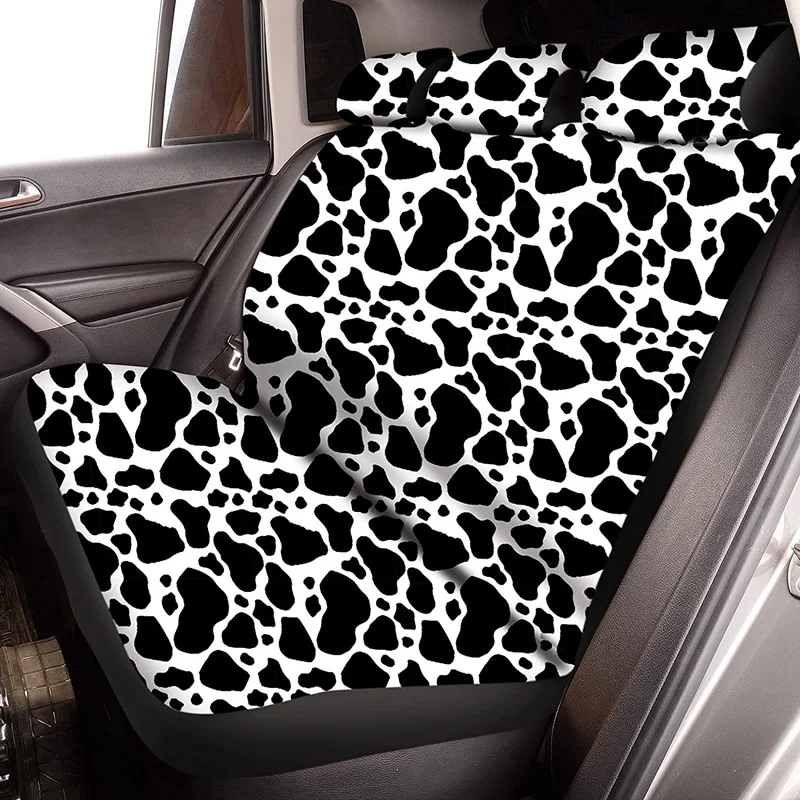 13PCS Cow Print Car Seat Cover Kit, Car Steering Wheel Cover, Seat Belt Pads, Car Coasters, Armrest Pad, Wrist Holder