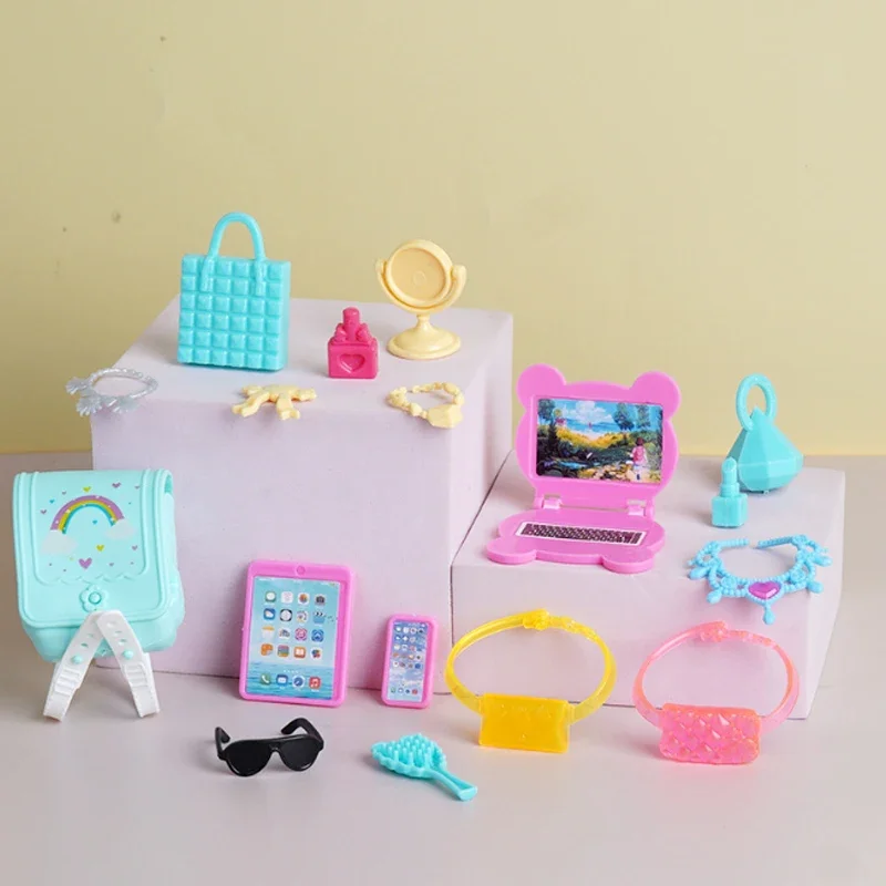 17pcs Set Funny Dollhouse Accessories Mini Items Computer Ipad Iphone Purfume Makeup Set Doll Accessories Miniature Toys Gift