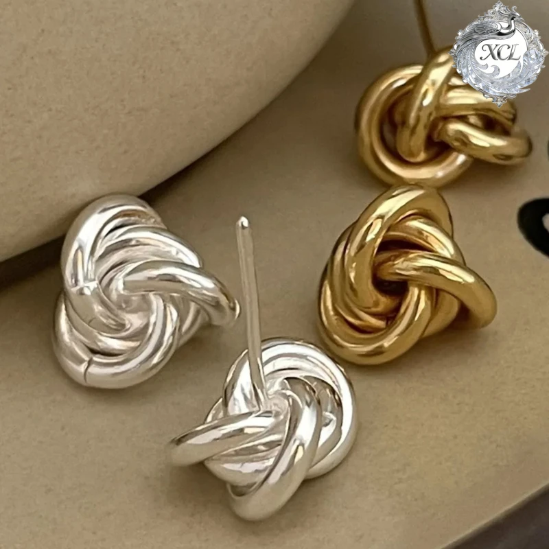 

XCL 925 Sterling Silver Geometric Knot Twist Studs Maxi Statement Earrings for Women Punk Vintage Christmas Party Trendy Jewelry