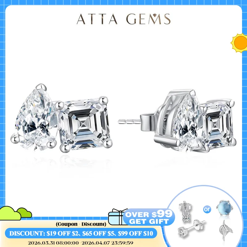 

ATTAGEMS Moissanite Silver 925 Earrings Pear Asscher Shape VVS1 Stud Earring for Women 2023 Trending Wedding Gift Fine Jewelry