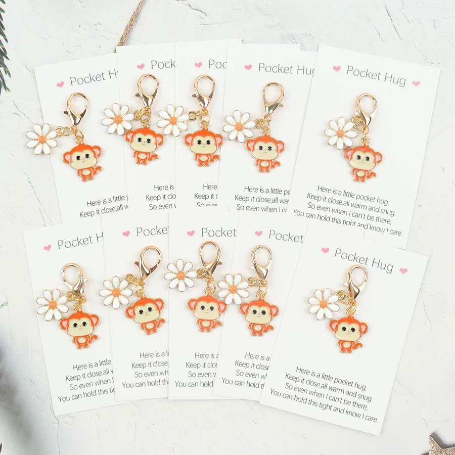 10 Cute Little Monkey Keychains, with Pocket-Sized Greeting Cards, Thank-You Gifts for Being There. The Ideal Gift for Friends Who Like Monkeys, Wallets, Backpacks, Car Charms, Birthday, Party,