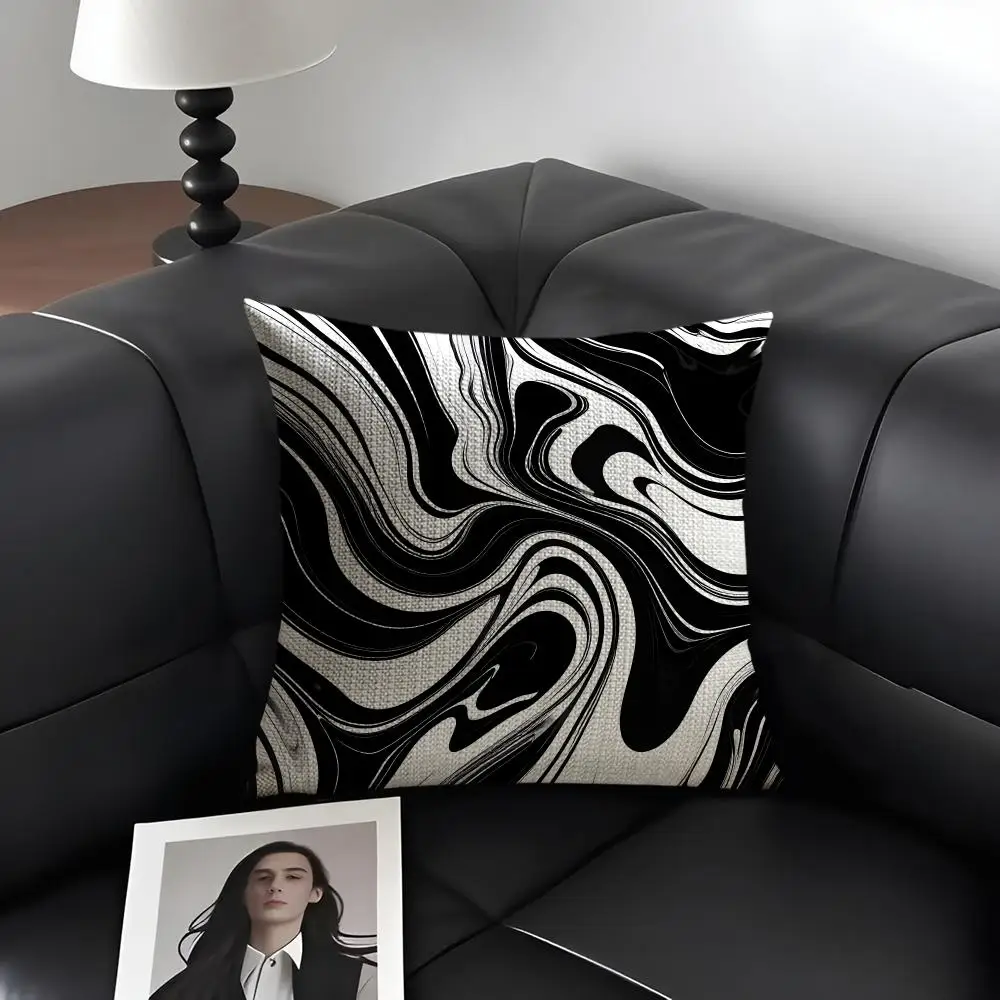 Sophisticated Black White Art Cushion Cover Natural Linen Organic Fabric Double-Sided Printing Breathable Perfect Gift For Decor