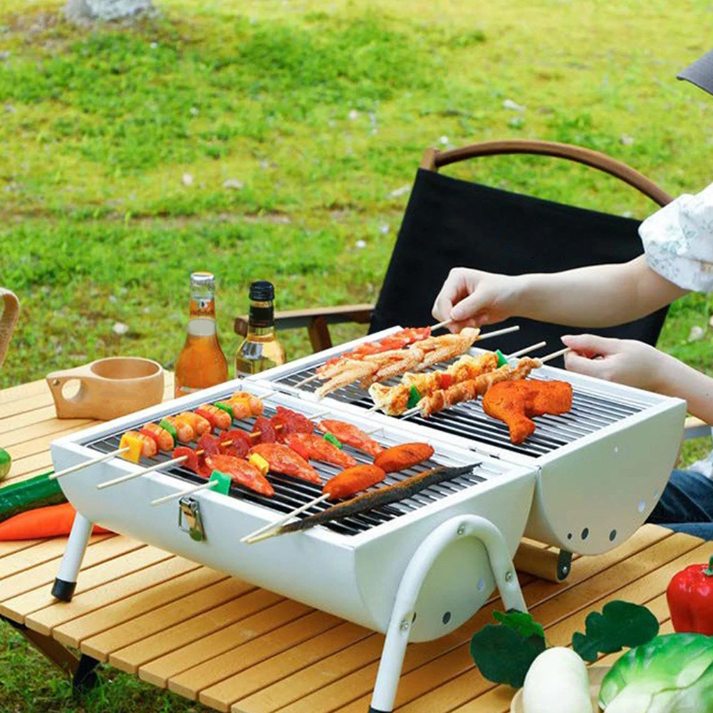 Portable Dual Purpose BBQ Grill Heating Stoves Multifunction Camping Barbecue Grill Rack Net Firewood Stove Ironwork BBQ Grill