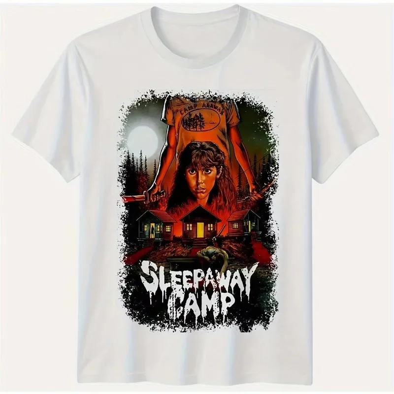 Sleep Camp horror movie retro spring summer T-shirt with Jason Voorhees pattern retro 80s camping horror movie shirt