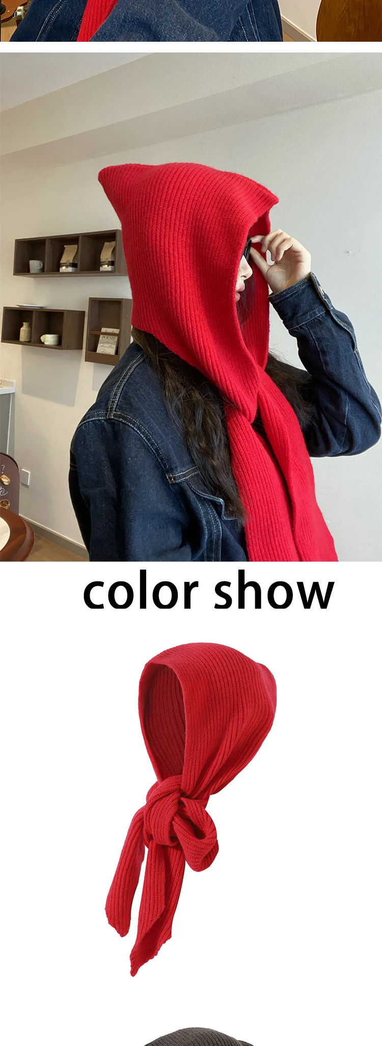 Große Strickmütze, Mütze für Herren und Damen, Winter, warm, Unisex, Kapuzenmütze, Halskragen, Schal, Mütze, Ski, kalte Mütze, Sturmhaube, Mütze – Detail 6