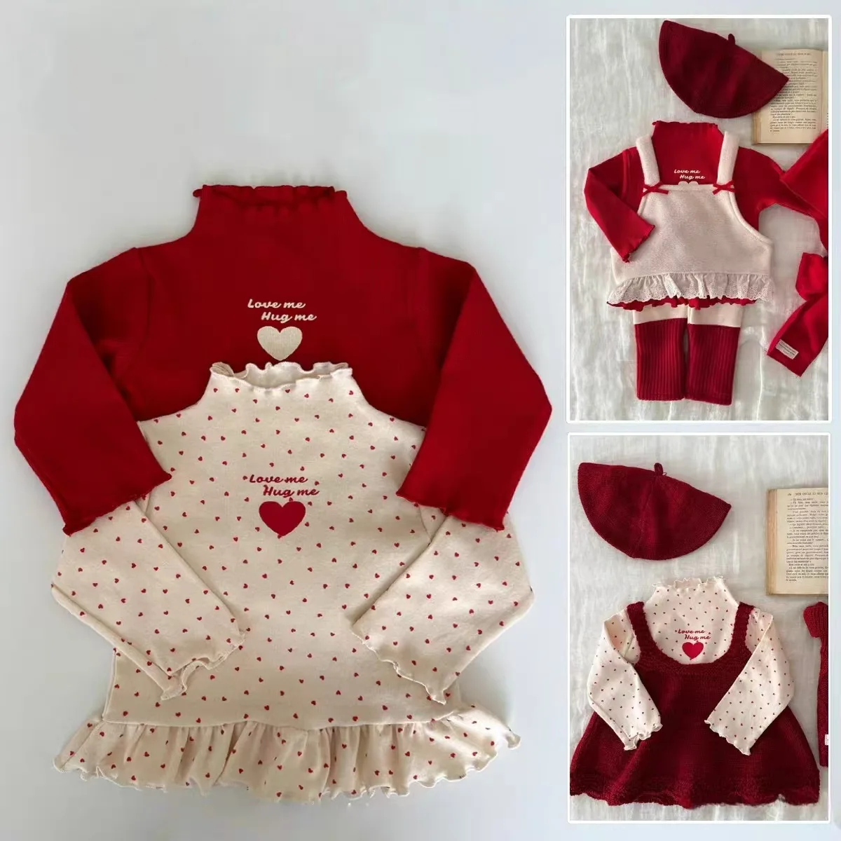 

2026 Spring New Children Long Sleeve Lace T Shirts Girls Heart Print Elastic Bottoming Shirts Baby Cotton Tops Kids Clothes