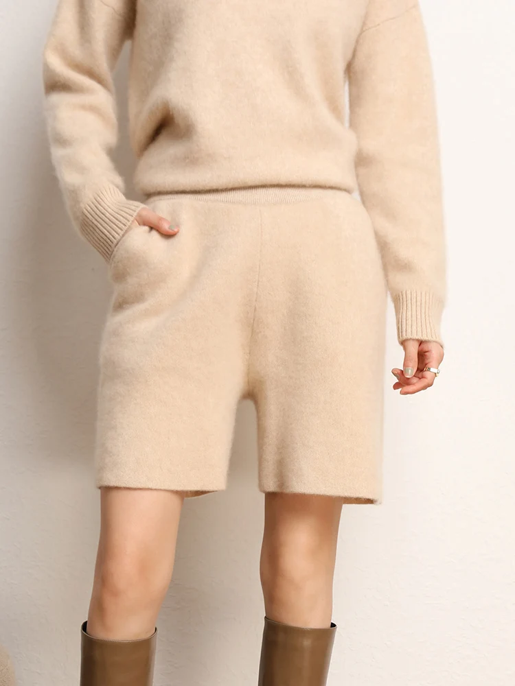 

Hot Sale Women Shorts 100% Cashmere Hot Pants Knitwear Autumn Winter Pants Thick Cashmere Shorts Casual Straight Trousers Korean