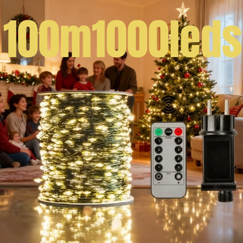 

300/500/1000 светодиодов, рождественская фея, гирлянда, украшения, водонепроницаемый светодиод с дистанционным управлением для рождественской елки, стены