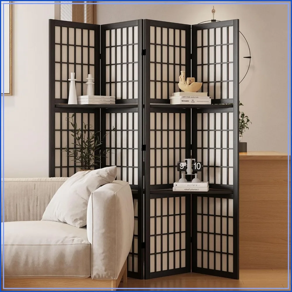 Japanese Shoji Room Divider with Shelves, 66.9