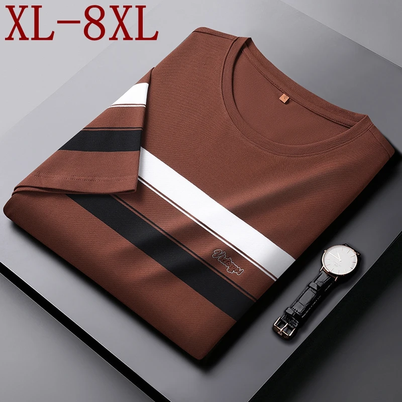 

8XL 7XL 6XL 2024 New Summer High End 97.4% Cotton T Shirt Men Tops Oversized Loose Mens T-Shirts Casual Striped camiseta hombre