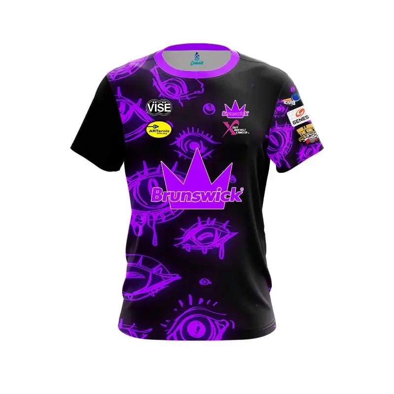 Men Brunswick Crown Blue Tiger Gradient Bowling Jersey Short Sleeve Performance Sports Tee Pro Bowler Fan Casual Streetwear Kids