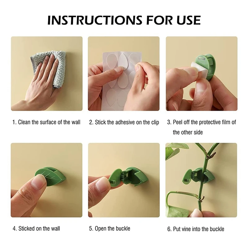 100 Pcs Plant Climbing Wall Fixture Clip Vine Traction Clip Invisible Bracket Garden Green Leaf Simulation Hook Bracket